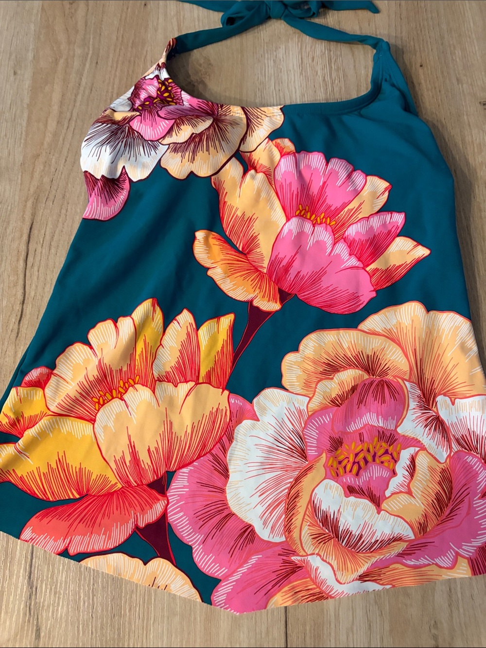 APT. 9 Floral Halter Tankini Dwim Top Teal pink Tropical Women Size S (4-6)